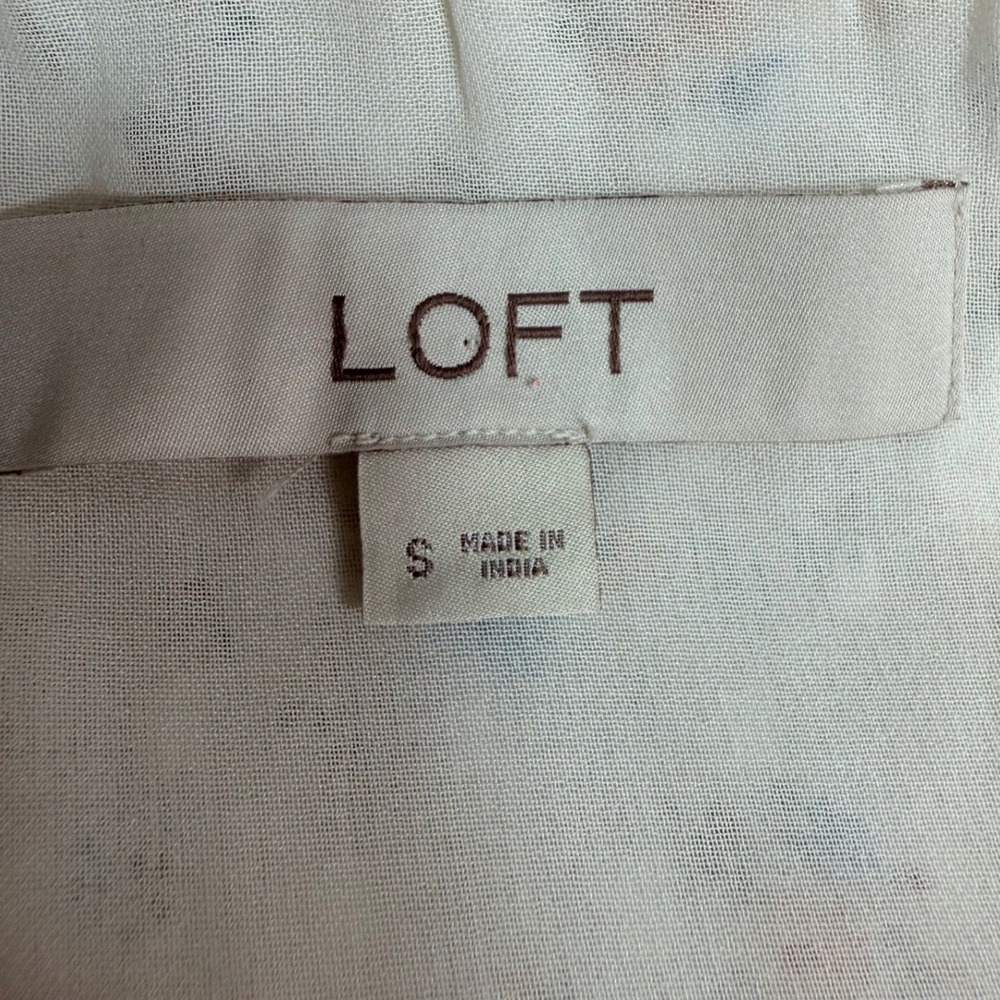 LOFT Floral Ruffle Blouse Womens Small White NWOT Clip Dot Sleeveless Top - Picture 6 of 9
